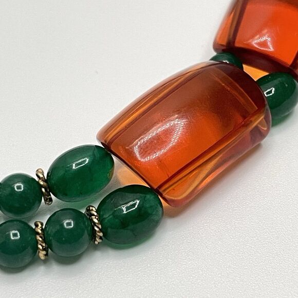 Artisan Handcrafted Green Gemstone Lucite Beaded Choker Collar Necklace Elegant - Picture 6 of 10